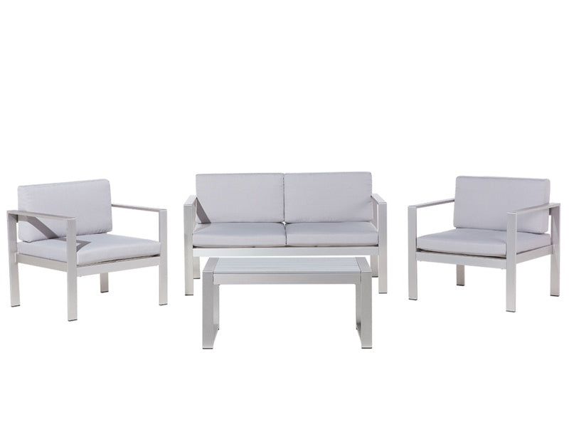 4 Piece Garden Set Grey Plastic Wood Sofa with 2 Chairs and Coffee Table Beliani