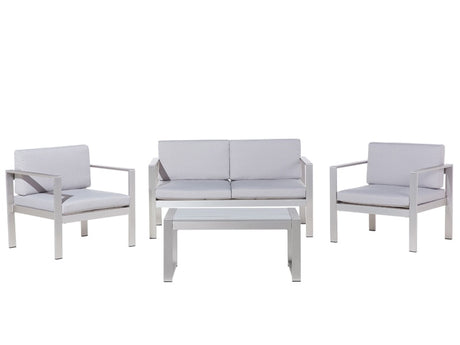 4 Piece Garden Set Grey Plastic Wood Sofa with 2 Chairs and Coffee Table Beliani