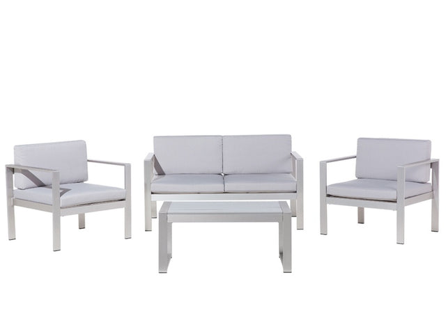 4 Piece Garden Set Grey Plastic Wood Sofa with 2 Chairs and Coffee Table Beliani