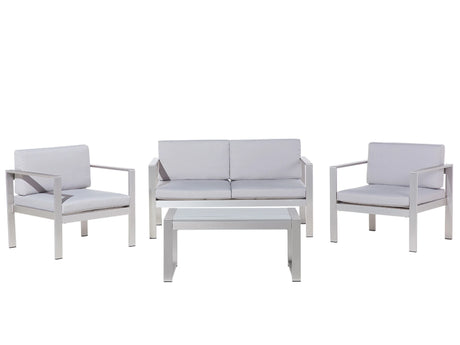 4 Piece Garden Set Grey Plastic Wood Sofa with 2 Chairs and Coffee Table Beliani