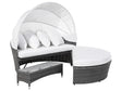 Garden Daybed White and Grey Faux Rattan with Cushions Coffee Table Weather Resistant Beliani