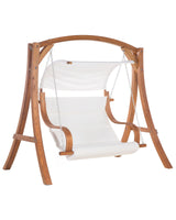 Garden Swing Seat Larch Wood Frame White Fabric Outdoor 2-Seater with Canopy Beliani