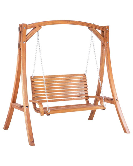 Garden Swing Seat Larch Wood Frame Outdoor 2-Seater Freestanding Beliani