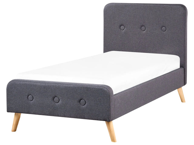 Slatted Bed Frame Dark Grey Polyester Fabric Upholstered Wooden Legs 3ft EU Single Size Modern Design Beliani