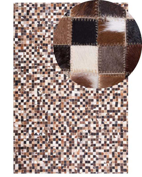 Area Rug Multicolour Leather 160 x 230 cm Patchwork Cowhide Mosaic Rectangular Modern Beliani