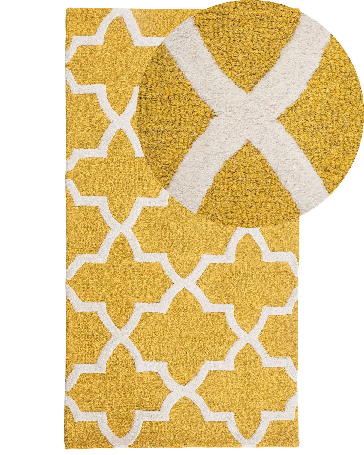 Area Rug Yellow Wool 80 x 150 cm Trellis Quatrefoil Pattern Hand Tufted Oriental Moroccan Clover Beliani