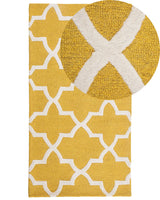 Area Rug Yellow Wool 80 x 150 cm Trellis Quatrefoil Pattern Hand Tufted Oriental Moroccan Clover Beliani