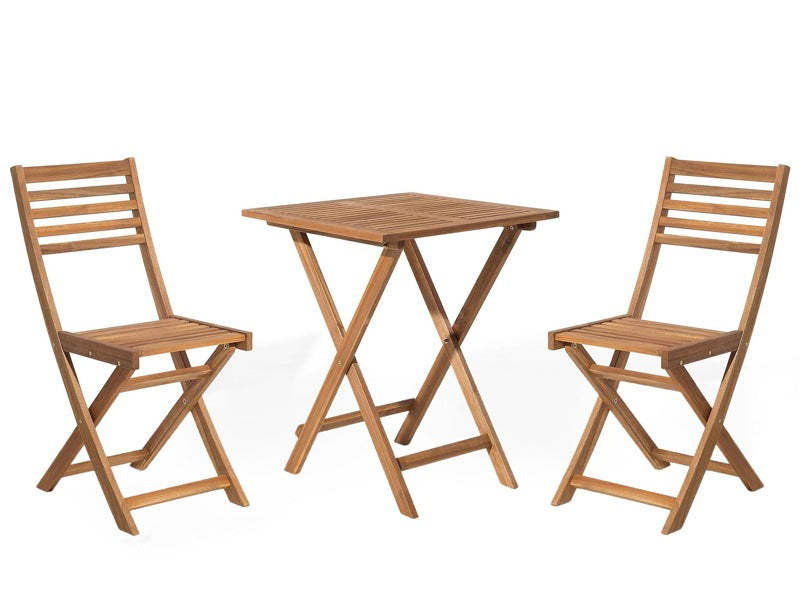 3 Piece Bistro Set Light Solid Acacia Wood Folding Slatted Design Scandinavian Modern Beliani