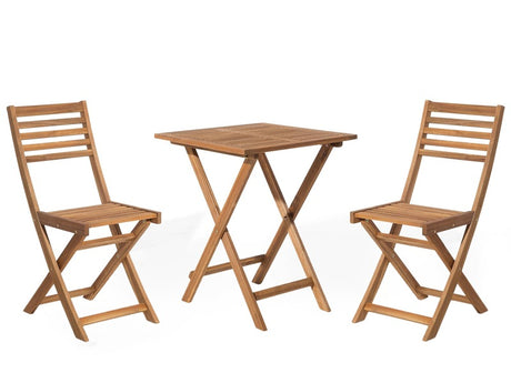 3 Piece Bistro Set Light Solid Acacia Wood Folding Slatted Design Scandinavian Modern Beliani