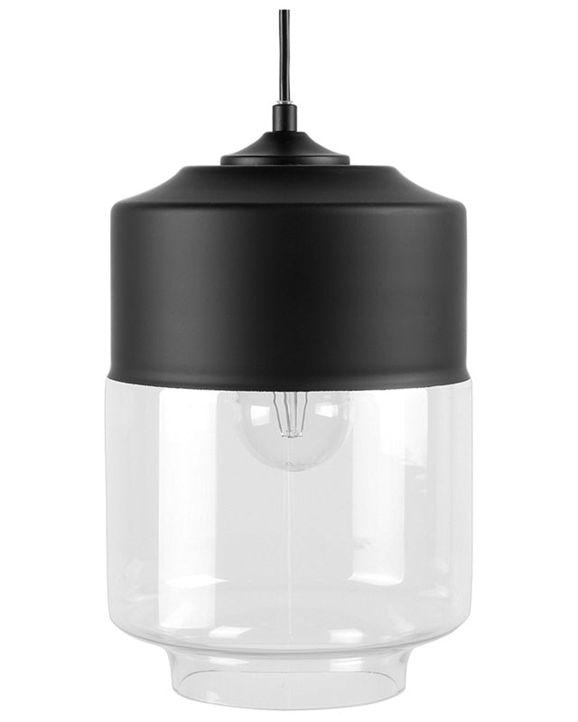 Hanging Light Pendant Lamp Black Transparent Glass Shade Geometric Round Modern Design Beliani