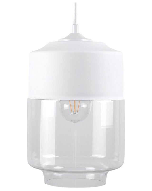 Hanging Light Pendant Lamp White Transparent Glass Shade Geometric Round Modern Design Beliani