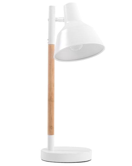 Table Lamp White Metal 53H cm Light Ashwood Leg Adjustable Shade Minimalistic Beliani