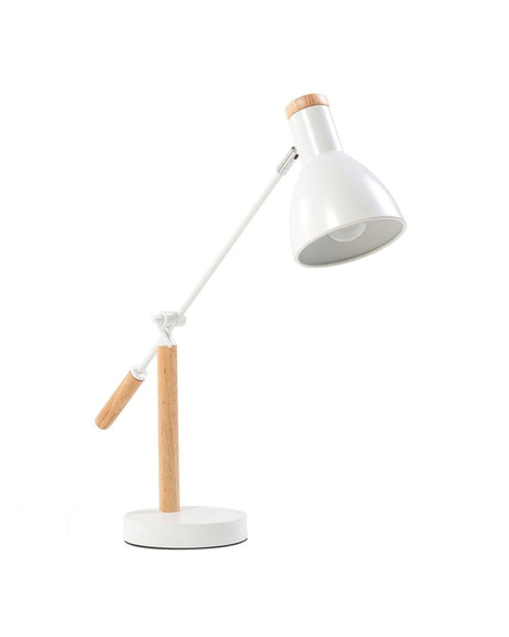 Table Lamp White Metal 50H cm Light Wood Crane Arm Adjustable Shade Modern Beliani