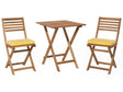 3 Piece Bistro Set Light Solid Acacia Wood Yellow Cushions Folding Slatted Design Scandinavian Modern Beliani