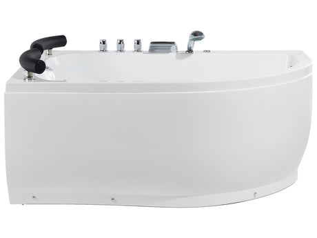 Whirlpool Bath White Sanitary Acrylic LED Illuminated Curved Right Hand Double 158 x 113 cm Beliani