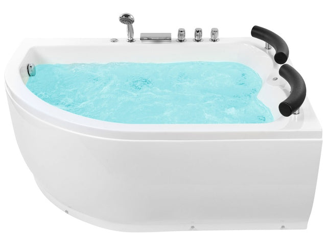 Whirlpool Bath White Sanitary Acrylic LED Illuminated Curved Left Hand Double 158 x 113 cm Beliani