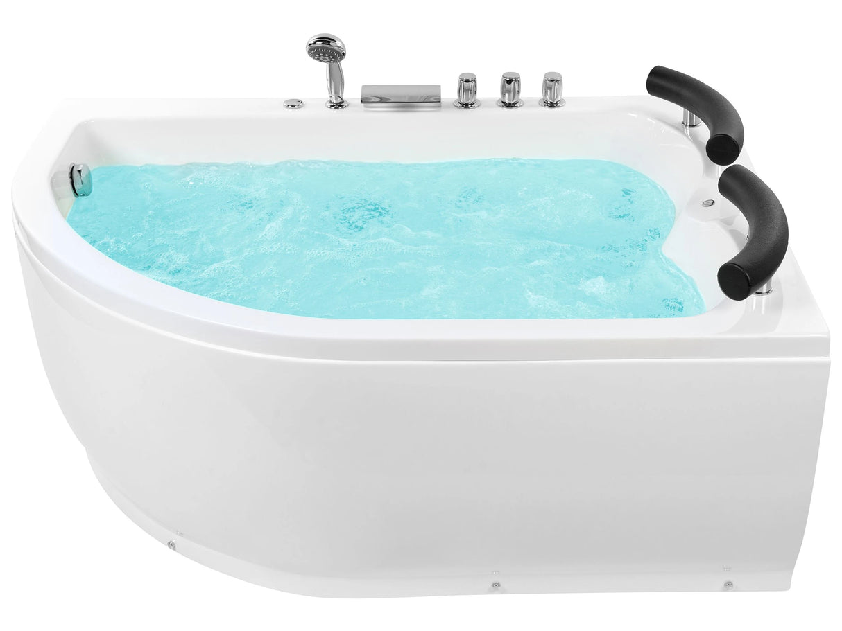 Whirlpool Bath White Sanitary Acrylic LED Illuminated Curved Left Hand Double 158 x 113 cm Beliani
