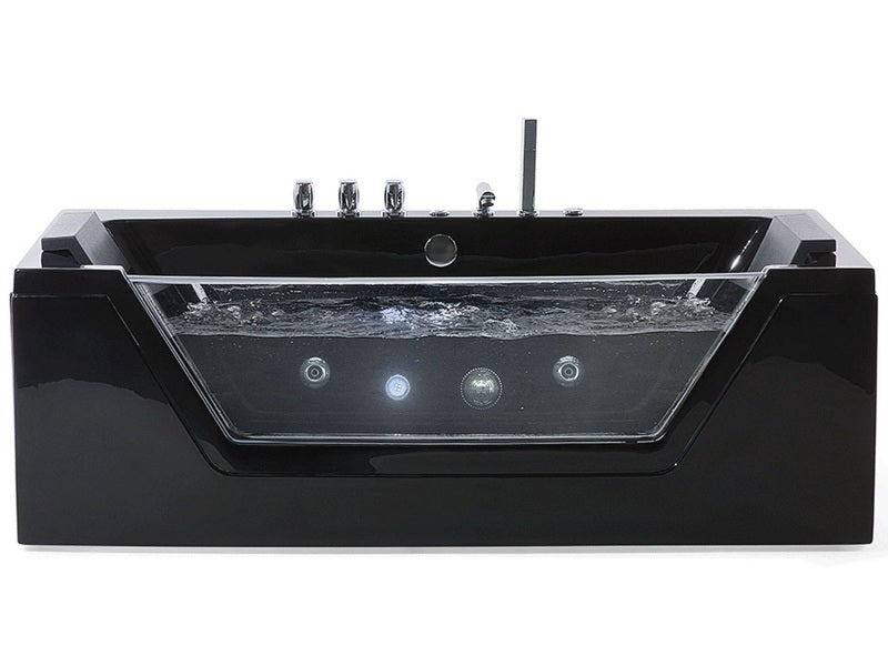 Massage Points Bath Black Silver with LED Sanitary Acrylic and Glass Single 174 x 79 cm Beliani