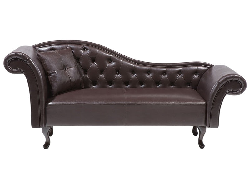 Chaise Lounge Brown Faux Leather Button Tufted Upholstery Left Hand Rolled Arms with Cushion Beliani