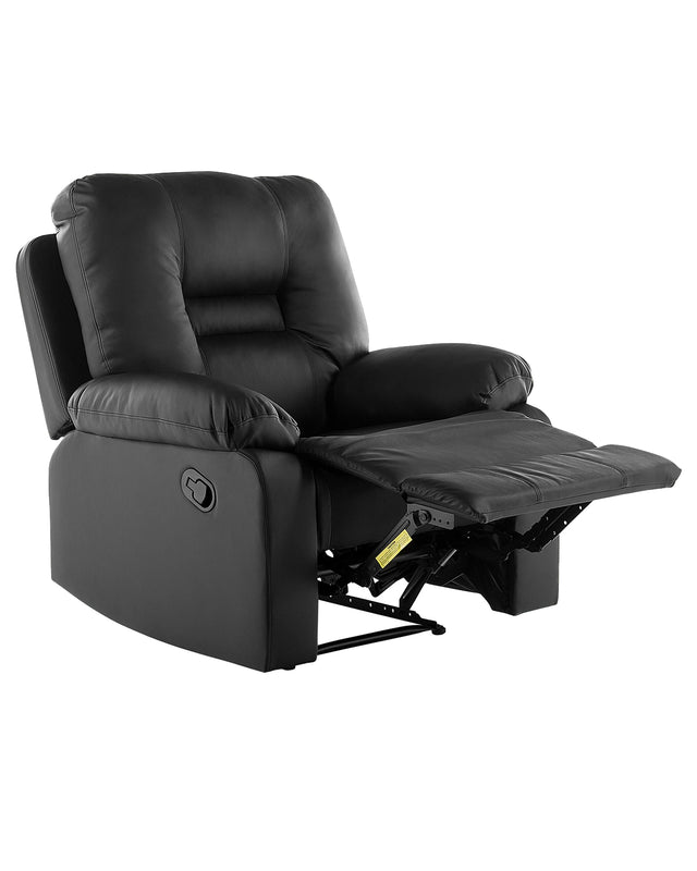 Recliner Chair Black Faux Leather Push-Back Manually Adjustable Back and Footrest Beliani