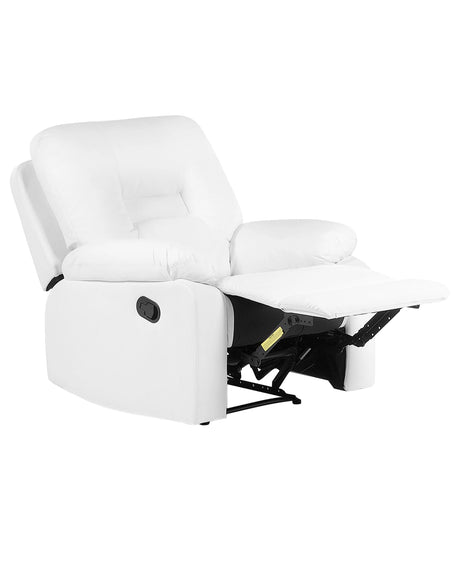 Recliner Chair White Faux Leather Push-Back Manually Adjustable Back and Footrest Beliani