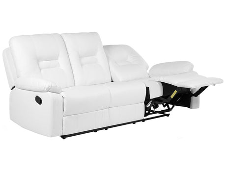 Recliner Sofa White 3 Seater Faux Leather Manually Adjustable Back and Footrest Beliani