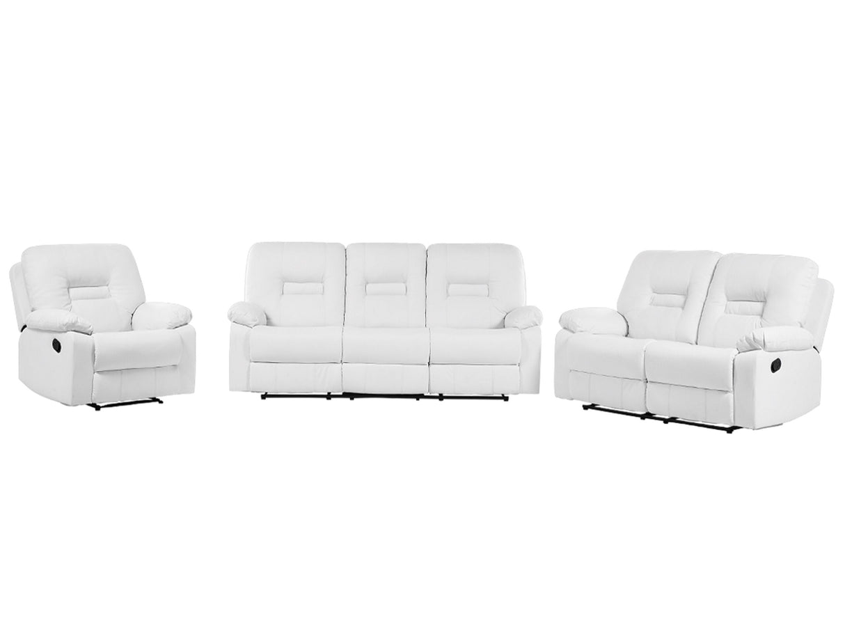 Living Room Set 3 Seater 2 Seater Armchair White Recliner Faux Leather Manually Adjustable Back and Footrest Beliani