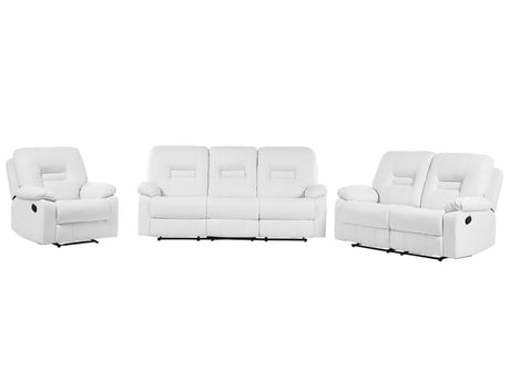 Living Room Set 3 Seater 2 Seater Armchair White Recliner Faux Leather Manually Adjustable Back and Footrest Beliani