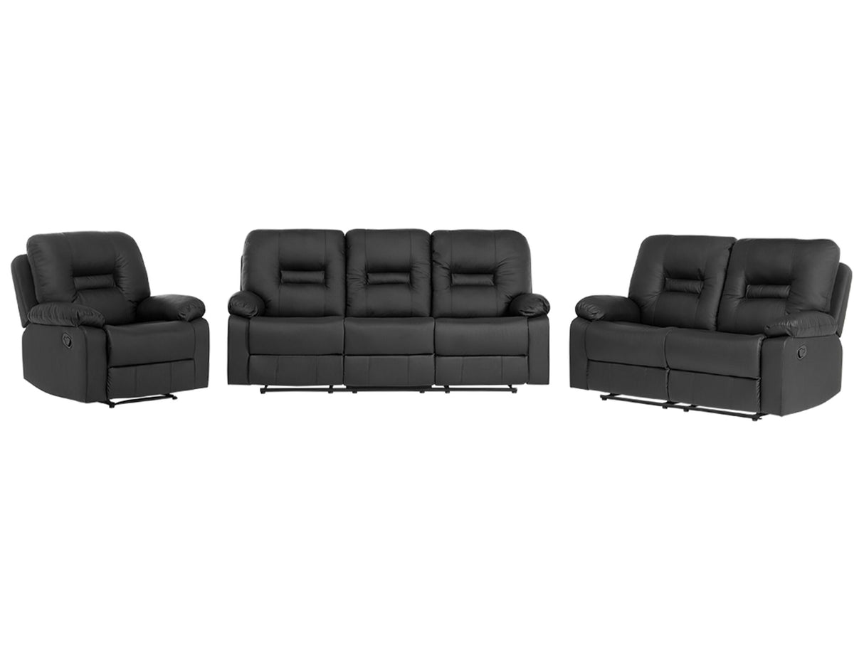 Living Room Set 3 Seater 2 Seater Armchair Black Recliner Faux Leather Manually Adjustable Back and Footrest Beliani