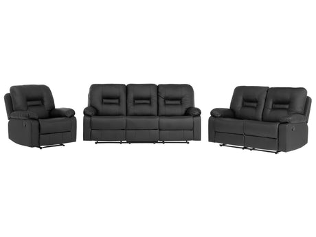 Living Room Set 3 Seater 2 Seater Armchair Black Recliner Faux Leather Manually Adjustable Back and Footrest Beliani