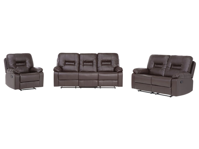 Living Room Set 3 Seater 2 Seater Armchair Brown Recliner Faux Leather Manually Adjustable Back and Footrest Beliani