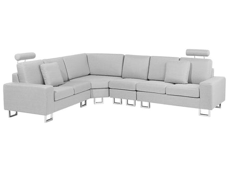 Corner Sofa Light Grey Fabric Upholstery Right Hand Orientation with Adjustable Headrests Beliani