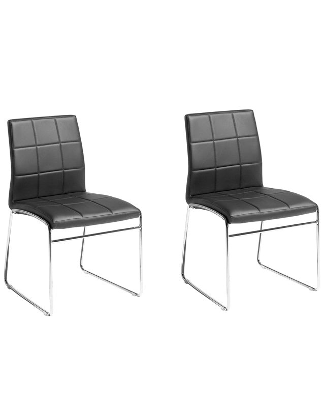 Set of 2 Dining Chairs Black Faux Leather Chromed Metal Legs Modern Beliani