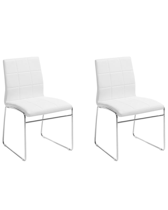 Set of 2 Dining Chairs White Faux Leather Chromed Metal Legs Modern Beliani