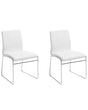 Set of 2 Dining Chairs White Faux Leather Chromed Metal Legs Modern Beliani