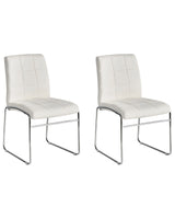 Set of 2 Dining Chairs White Faux Leather Chromed Metal Legs Modern Beliani