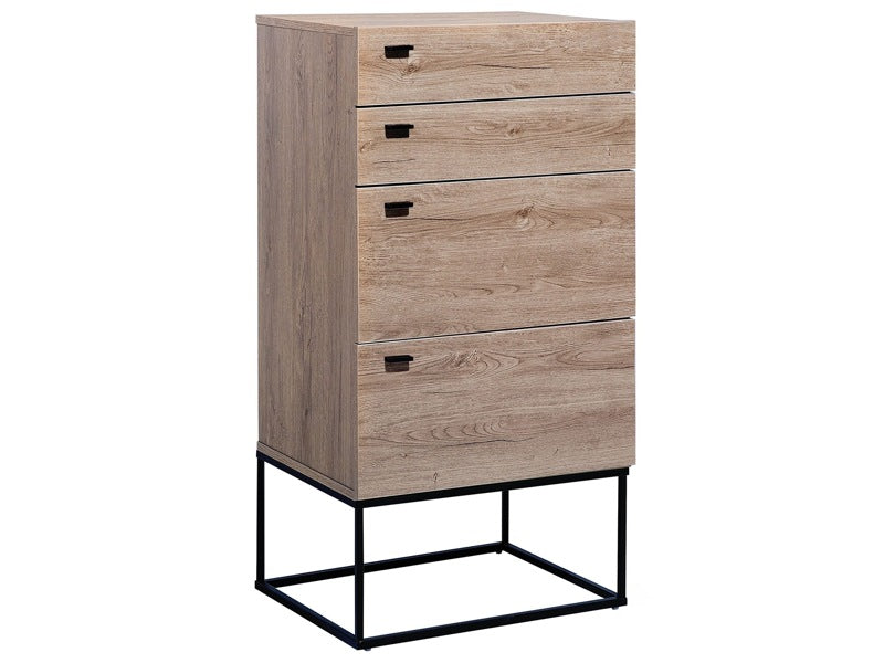 Chest of Drawers Light Wood 4 Tier Black Metal Base Rustic Beliani