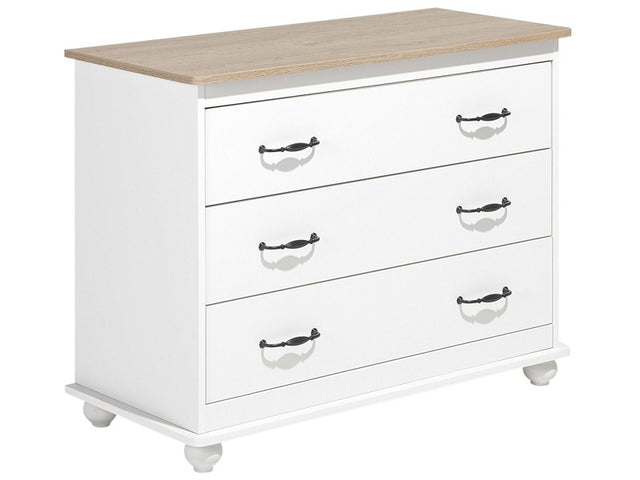 Chest of Drawers White 3 Drawers Sideboard Storage Unit Shabby Chic French Design Beliani