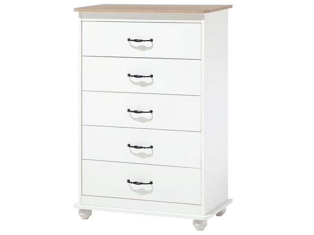 Chest of Drawers White with Light Wood 5 Drawers Sideboard Storage Unit Minimalistic Scandinavian Style Beliani