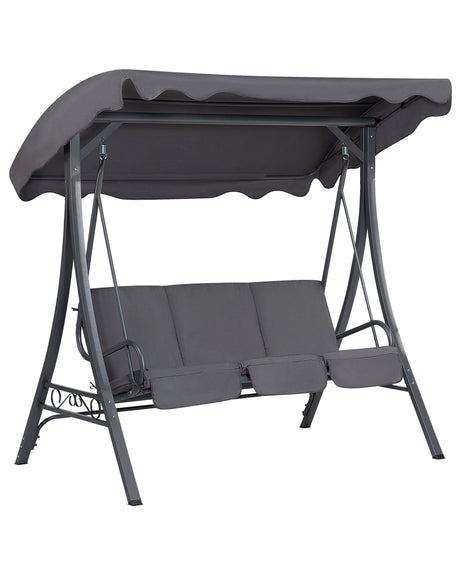 Patio Swing Grey Fabric Steel Frame 3 Seater Beliani