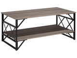 Coffee Table Taupe Wood Top Black Metal Frame Shelf 120 x 61 cm Industrial Style Particle Board Top Living Room Beliani