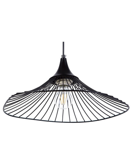 Hanging Light Pendant Lamp Black Wire Open Shade Metal Industrial Design Beliani