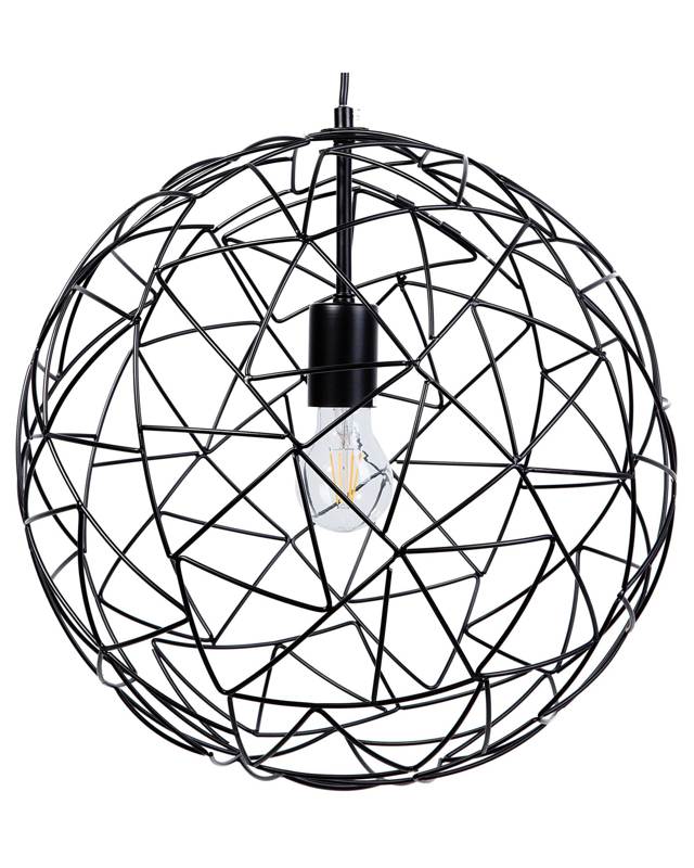 Hanging Light Pendant Lamp Black Wire Open Round Sphere Shade Metal Industrial Design Beliani