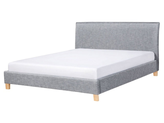 Bed Frame Grey Fabric Upholstery Wooden Legs EU King Size 5ft3 Slatted with Headboard Minimalistic Scandinavian Style Beliani