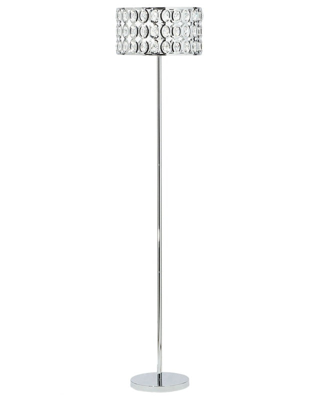 Floor Lamp Silver Metal 160H cm Crystal Drum Shade Modern Glam Beliani