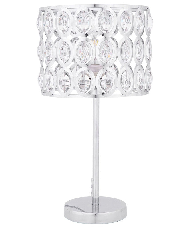 Table Lamp Silver Metal 53H cm Crystal Drum Shade Openwork Glam Beliani