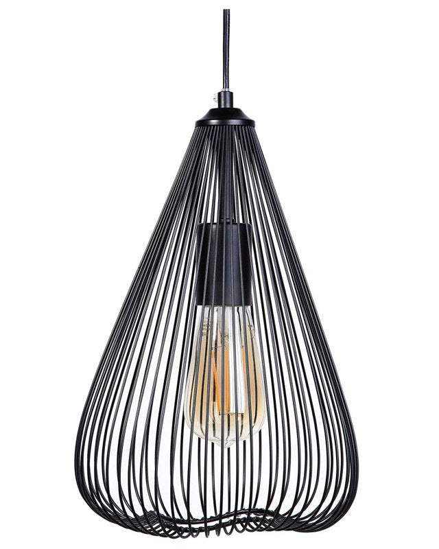 Hanging Light Pendant Lamp Black Wire Geometric Cage Shade Metal Industrial Design Beliani