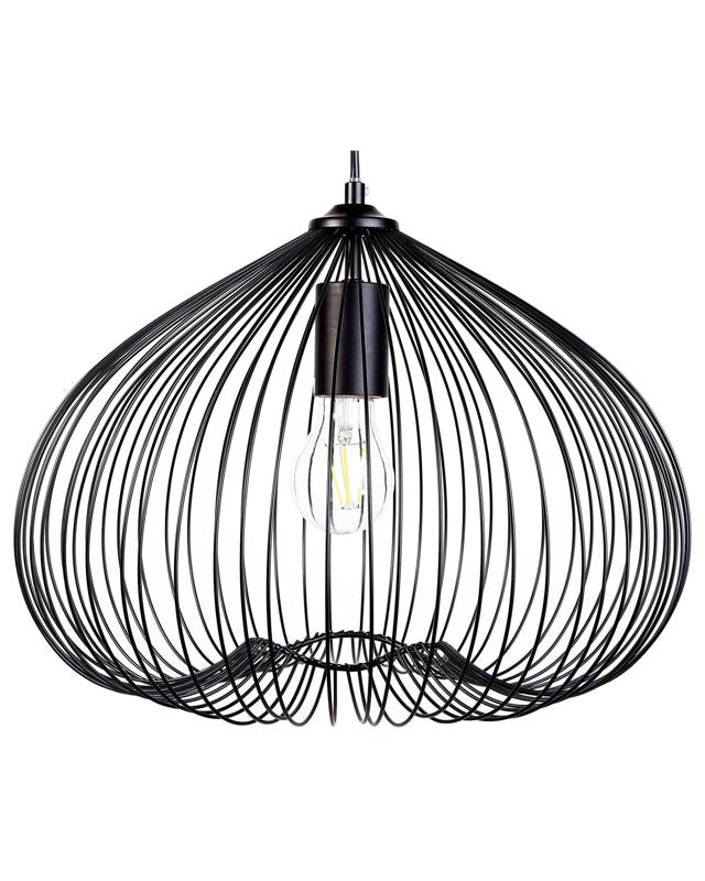 1-Light Pendant Ceiling Black Metal Shade Cage Wire Industrial Beliani