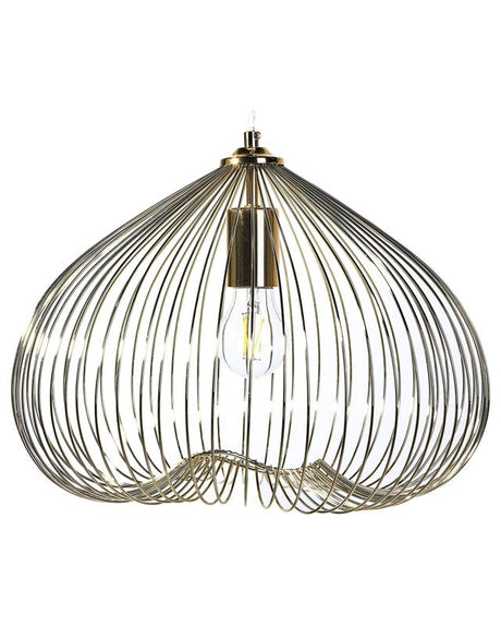 1-Light Pendant Ceiling Gold Metal Shade Cage Wire Industrial Beliani