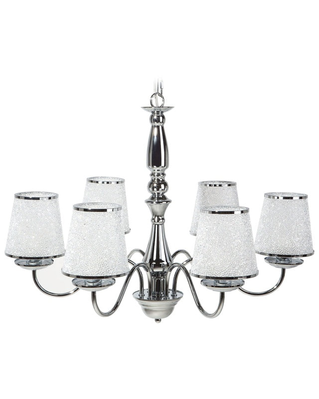 6-Light Pendant Chandelier Silver Emperor Shades Glossy Beliani